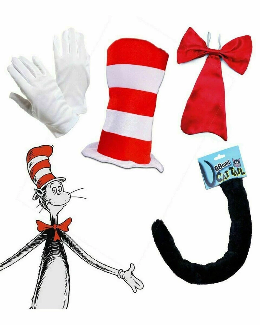 Blossom Costumes Kids Boys Girls Cat In The Hat Gloves & Bow Tie Tail Book Week Dr Seuss Kit 1 Blossom Costumes Kids Boys Girls Cat In The Hat Gloves & Bow Tie Tail Book Week Dr Seuss Kit