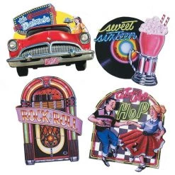Balloon Agencies Party Supplies 50s Rock & Roll Juke Box Record Car Cardboard Cutouts Party Decoration