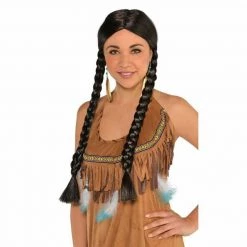 Balloon Agencies Wigs Native American Indian Maiden Pocahontas Wig With Plaits Braid Costume Accessory