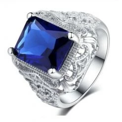 AliExpress Big Blue Zircon Stone Vintage Engagement Wedding Fashion Ladies Ring Fashion Jewelry