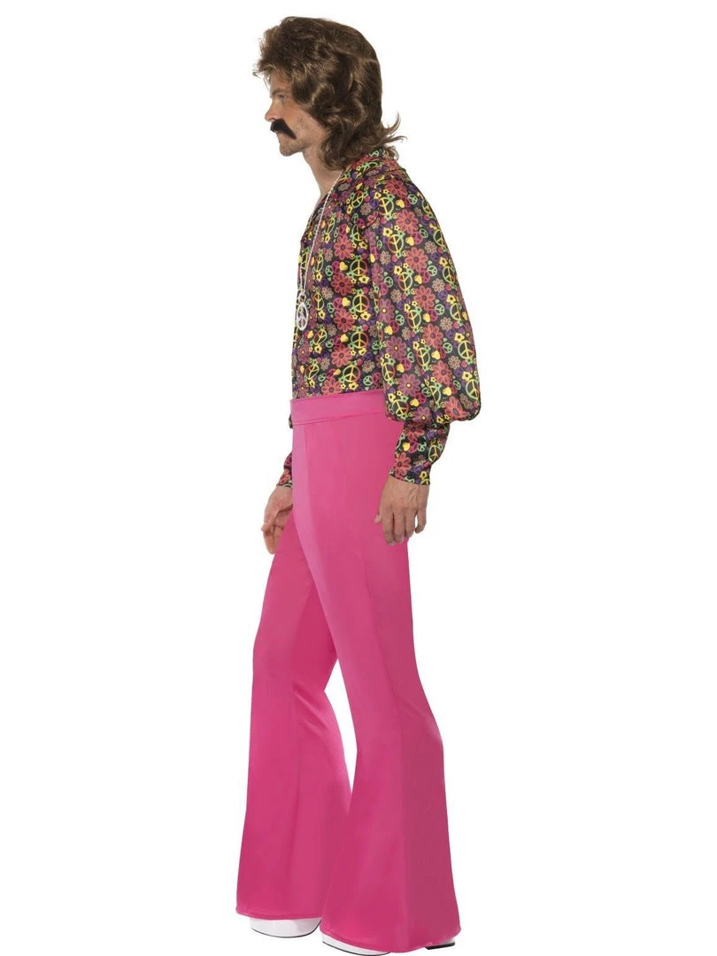 Smiffy's 1960s Hippie Suit Peace Symbol Shirt & Flared Neon Pink Trousers Mens Costume Costumes 3 Smiffy's 1960s Hippie Suit Peace Symbol Shirt & Flared Neon Pink Trousers Mens Costume Costumes