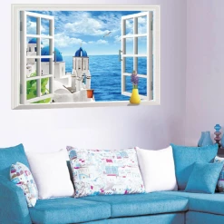 Banggood Creative Fake Window Picture Of Seaside Scene Wall Home Decoration Removable