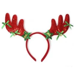 JD Party Christmas Costume Accessories Sparkly Red Reindeer Ears Christmas Headband Costume Accessory