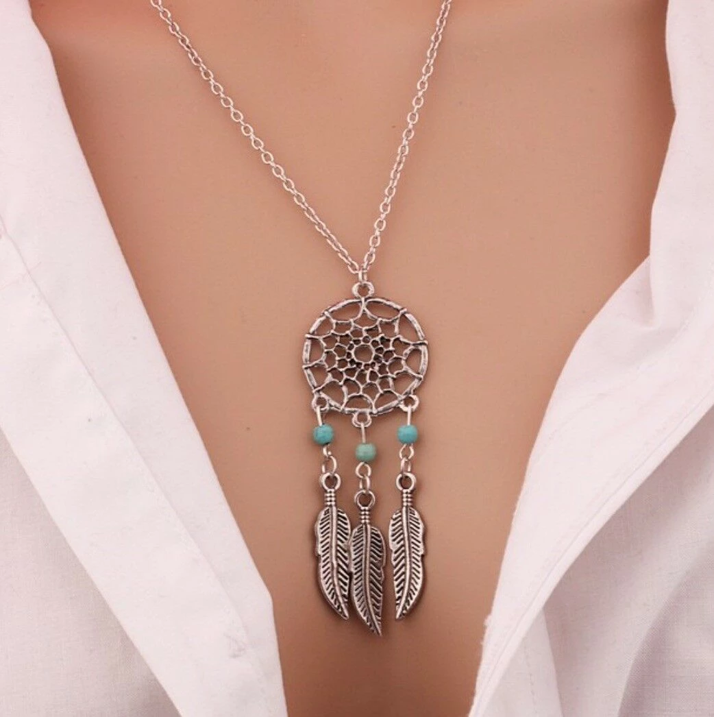 AliExpress Fashion Jewelry Dream Catcher Necklace Leaves Feather Turquoise Pendant GOLD Or SILVER 3 AliExpress Fashion Jewelry Dream Catcher Necklace Leaves Feather Turquoise Pendant GOLD Or SILVER