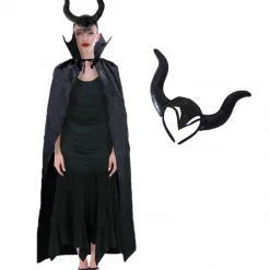JD Adult Womens Maleficent Mistress Of Evil Queen Headpiece Halloween Black Cape