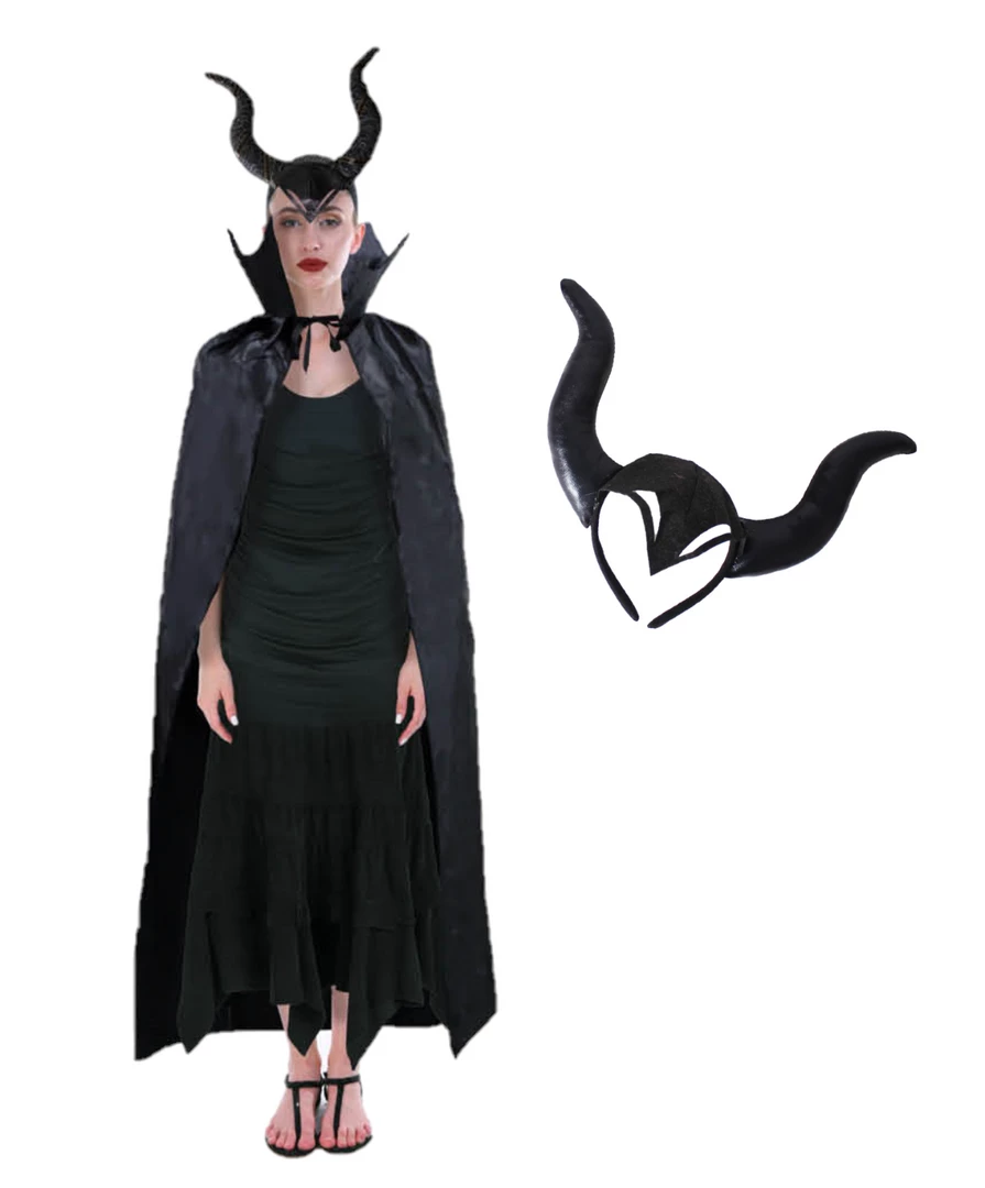 JD Adult Womens Maleficent Mistress Of Evil Queen Headpiece Halloween Black Cape 2 JD Adult Womens Maleficent Mistress Of Evil Queen Headpiece Halloween Black Cape