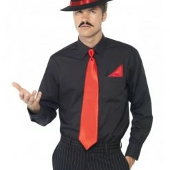 Smiffys Men 20s Gangster Costume Kit | Hat Tie Handkerchief Gatsby Costume Red Black