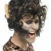 Smiffys Werewolf Wolf Wig Attached Ears Sideburns Black Curly Wig Halloween Costume Wig