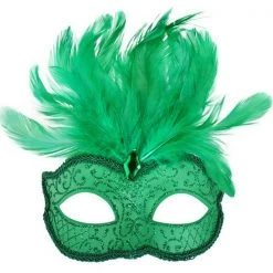 Tomfoolery Burlesque Glitter Masquerade Mask With Feathers And Gem Costume Mask