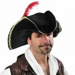 Balloon Agencies Costume Accessories Black Buccaneer Pirate Hat With Feather Caribbean Costume Accessory