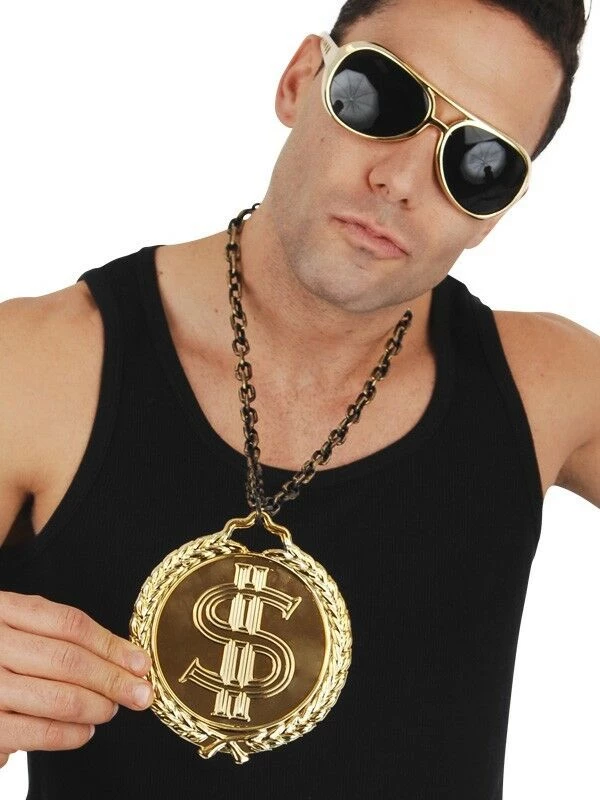 Tomfoolery Dollar Sign Jumbo Necklace Gangster Pimp Hip Hop Medallion Gold Chain Costume 1 Tomfoolery Dollar Sign Jumbo Necklace Gangster Pimp Hip Hop Medallion Gold Chain Costume