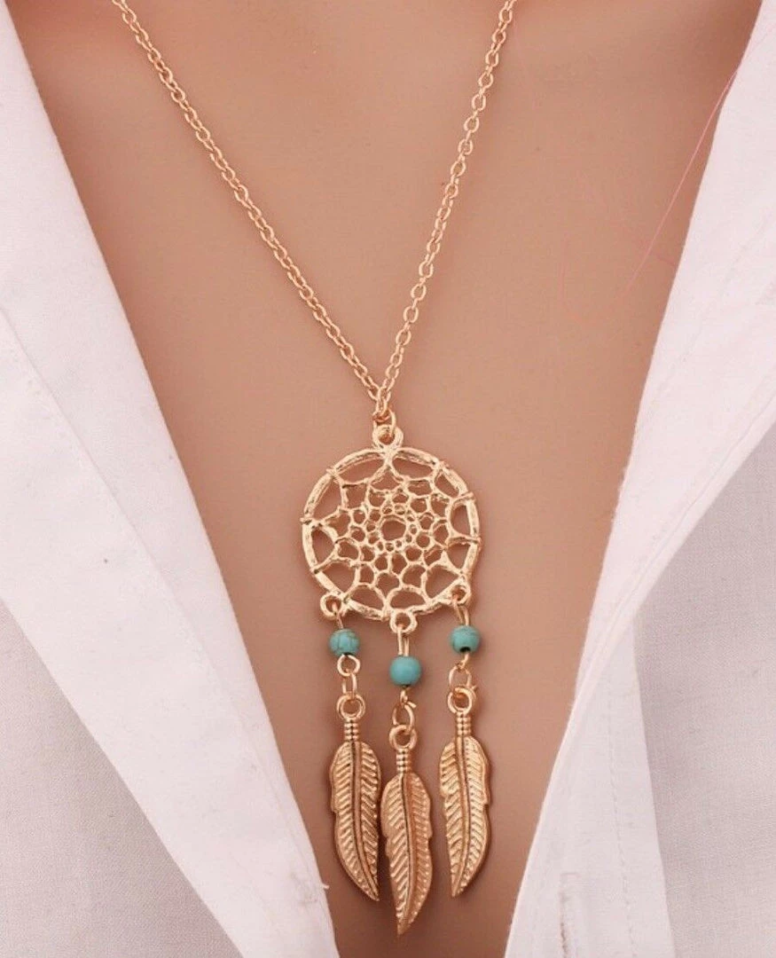 AliExpress Fashion Jewelry Dream Catcher Necklace Leaves Feather Turquoise Pendant GOLD Or SILVER 1 AliExpress Fashion Jewelry Dream Catcher Necklace Leaves Feather Turquoise Pendant GOLD Or SILVER