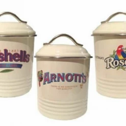 Home & Garden Set Of Three Australian Heritage Icons Canisters Arnotts Bushells Rosella CREAM