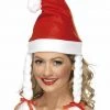 Smiffys Christmas Costume Accessories Christmas Novelty Unisex Hat With Braid XMAS Party Santa Costume Dress Up