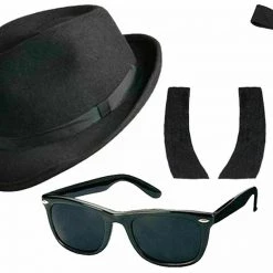 Aussie Toys Costume Accessories Gangster Blues Brothers Costume Kit 70s 80s Hat Glasses Tie & Sideburns Costume