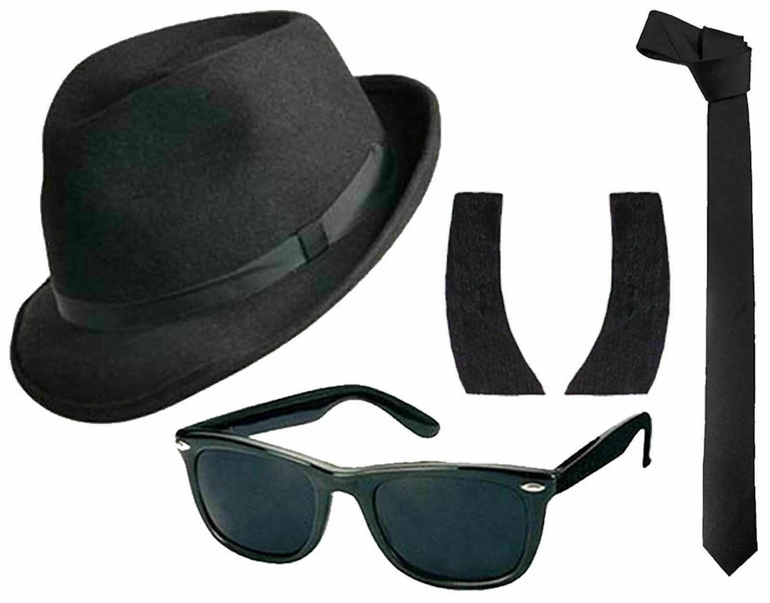 Aussie Toys Costume Accessories Gangster Blues Brothers Costume Kit 70s 80s Hat Glasses Tie & Sideburns Costume 1 Aussie Toys Costume Accessories Gangster Blues Brothers Costume Kit 70s 80s Hat Glasses Tie & Sideburns Costume