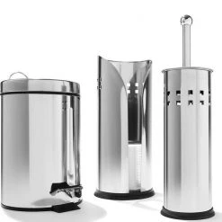 Kmart 3pce StealSilver Bathroom Accessories Set Rubbish Bin Toilet Brush & Roll Holder