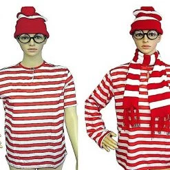 Aussie Toys Costumes Wheres Wally Beanie Hat Scarf Glasses Adult Mens Ladies Full Costume