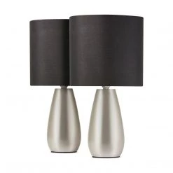 Kmart Set 2 Stylish Modern Touch Table Desk Bedside Lamps Black Silver Base Home Decor
