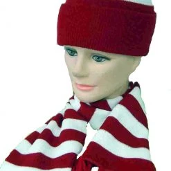 Aussie Toys Red White Stripe Wheres Waldo Beanie Hat Scarf & Glasses Costume | Adults Kids Costume Accessories