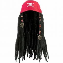 Fun World Pirate Bandana Scarf With Wig Jack Sparrow Caribbean Hair Beads LADIES MENS Wigs