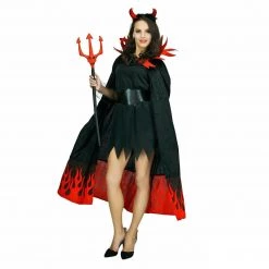 Unbranded Halloween Costumes Adult Deluxe Fire Devil Collared Cape Costume Halloween Evil Hell Demon Dress Up