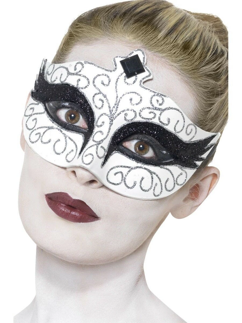 Smiffy's Gothic White Swan Jewelled Romantic Ladies Masquerade Halloween Mask Costume Accessories 1 Smiffy's Gothic White Swan Jewelled Romantic Ladies Masquerade Halloween Mask Costume Accessories