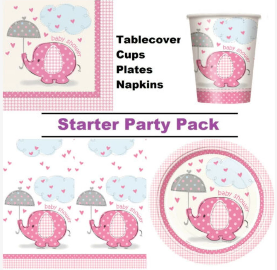 Unique Party Supplies Baby Shower Boy Girl Pink Blue Elephant Serviettes Plates Cup Tablecloth Pack 2 Unique Party Supplies Baby Shower Boy Girl Pink Blue Elephant Serviettes Plates Cup Tablecloth Pack