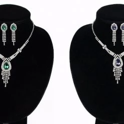 AliExpress Fashion Jewelry 4 Colour Rhinestones Crystal Chain Necklace And Earrings Set