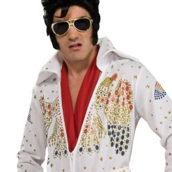 Rubies/Smiffys/Dr.Toms Costumes 70s American Eagle Elvis Presley Black Gold White Suit Mens Costume