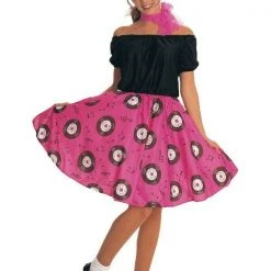 Rubie's 50s Bopper Poodle Skirt Dress Girls Ladies Costume Pink Wig And Scarf Costumes
