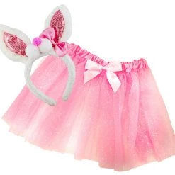 Sweidas Costumes Sparkle Pink Tutu Easter Bunny Rabbit Girls Costume Headband Fancy Dress Up Set