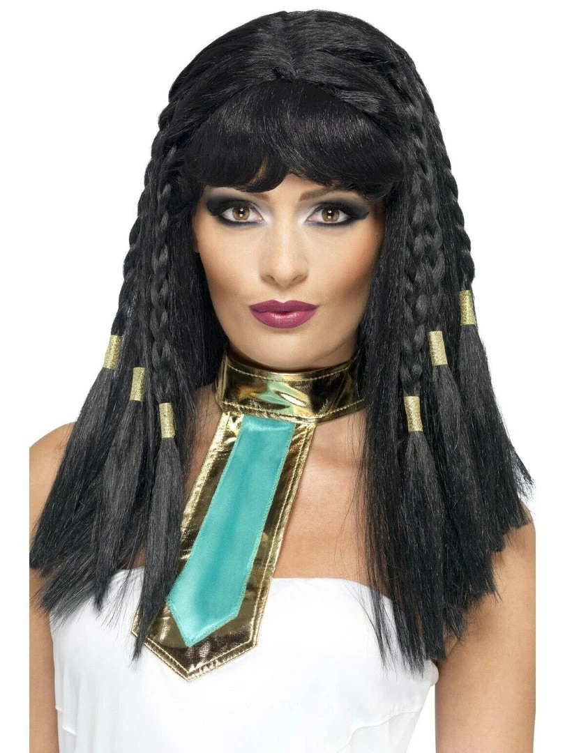 Rubie's Queen Ancient Black Cleopatra Ladies Wig With Braid Bangs And Headband 4 Rubie's Queen Ancient Black Cleopatra Ladies Wig With Braid Bangs And Headband