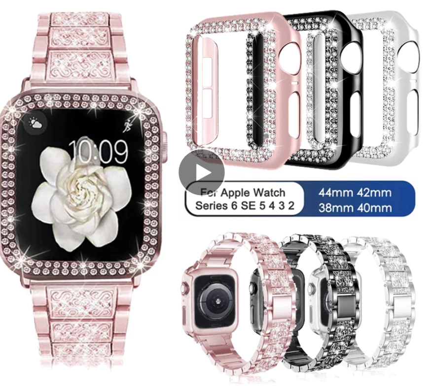 Elegancensplendour Rhinestone Apple Watch Band Bracelet & Diamante Glass Screen Protector 7 Elegancensplendour Rhinestone Apple Watch Band Bracelet & Diamante Glass Screen Protector