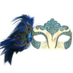 Tomfoolery Burlesque Glitter& Gems Masquerade Mask With Peacock Feathers & Ribbons Costume Accessories 19 Tomfoolery Burlesque Glitter& Gems Masquerade Mask With Peacock Feathers & Ribbons Costume Accessories