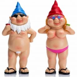 Funny Naked Rude Naughty Garden Gnomes Statues Male Drinking Beer Female Wine Home & Garden