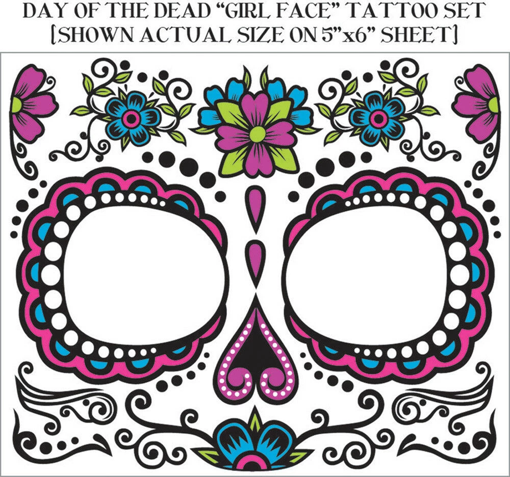 Tomfoolery Costume Accessories Day Of The Dead Temporary Face Tattoo Pink Set Female Costume Sugar Skull 2 Tomfoolery Costume Accessories Day Of The Dead Temporary Face Tattoo Pink Set Female Costume Sugar Skull