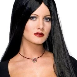 Rubie's Addams Family Morticia Deluxe Halloween Long Black Girls Ladies Wig