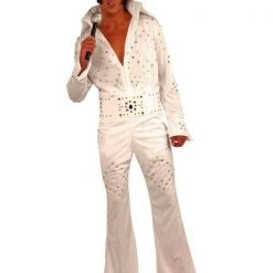Rubies/Smiffys/Dr.Toms Costumes 70s American Eagle Elvis Presley Black Gold White Suit Mens Costume