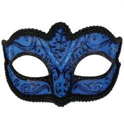 Tomfoolery Burlesque Glitter Masquerade Mask With Black Braiding & Ribbons
