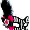 Sweidas Black And White Stripe With Feather Ladies Masquerade Eye Mask