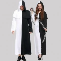 Unbranded Halloween Costumes Witch Hooded Robe Black And White Cloak Adult Cape Halloween Costume