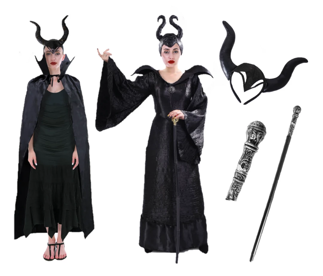 JD Adult Womens Maleficent Mistress Of Evil Queen Headpiece Halloween Black Cape 5 JD Adult Womens Maleficent Mistress Of Evil Queen Headpiece Halloween Black Cape