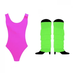 JD Party Ladies 80s Costume High Cut 80s Leotard Work Out Costume & Legwarmers Costume Accessories