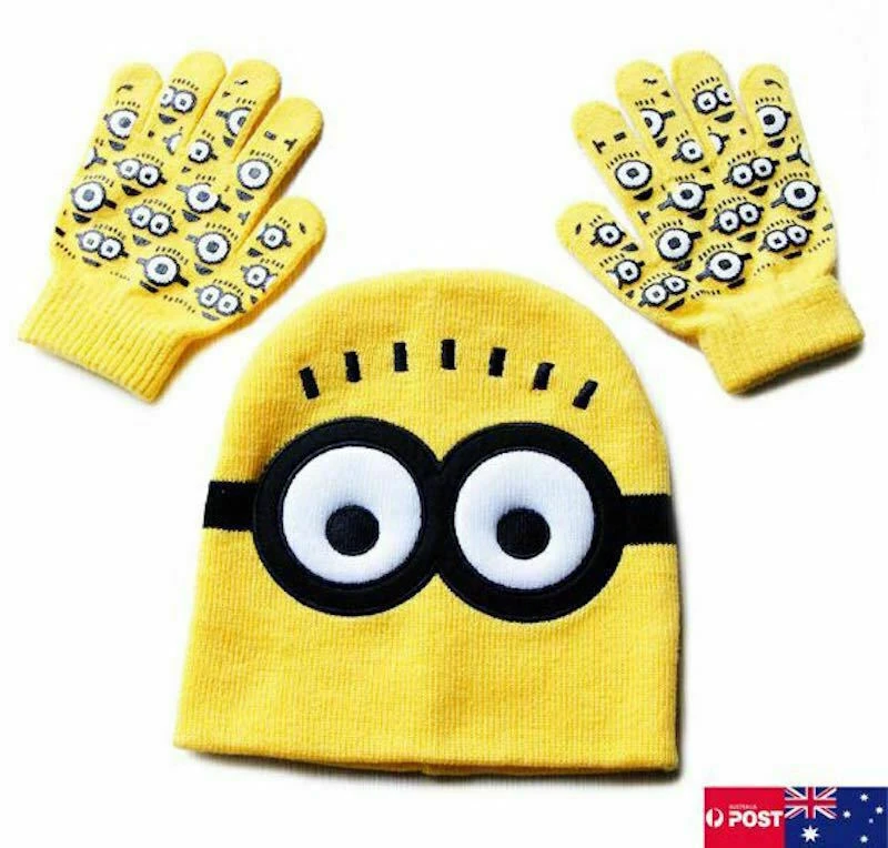Unbranded Despicable Me Minions Beanie Hat & Gloves 3D Knitted Winter Yellow Set Kids Boys 1 Unbranded Despicable Me Minions Beanie Hat & Gloves 3D Knitted Winter Yellow Set Kids Boys