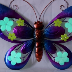 MAL 38CM METAL GLOW IN THE DARK BUTTERFLY WALL ART INDOORS OR OUTDOORS