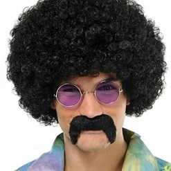 Balloon Agencies Black Self-Adhesive Hippie Moustache Mens Costume Accessory Wigs