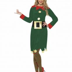 Smiffys Christmas Adult Costumes Deluxe Christmas Elf Santa's Helper Christmas Party Ladies Costume