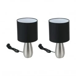 Kmart Set 2 Stylish Modern Touch Table Desk Bedside Lamps Black Silver Base Home Decor