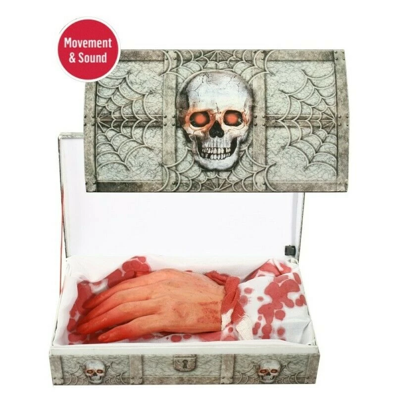 Tomfoolery Animated Moving Bloody Hand Skull Gift Box With Sound Halloween Decoration Prop 1 Tomfoolery Animated Moving Bloody Hand Skull Gift Box With Sound Halloween Decoration Prop